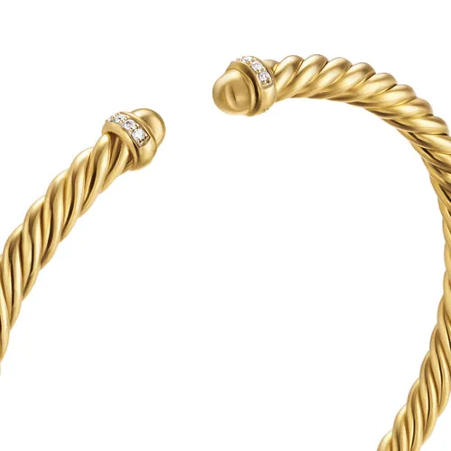 Cablespira Flex Bracelet in 18K Yellow Gold with Gold Domes and Diamonds, 4mm, Size Small