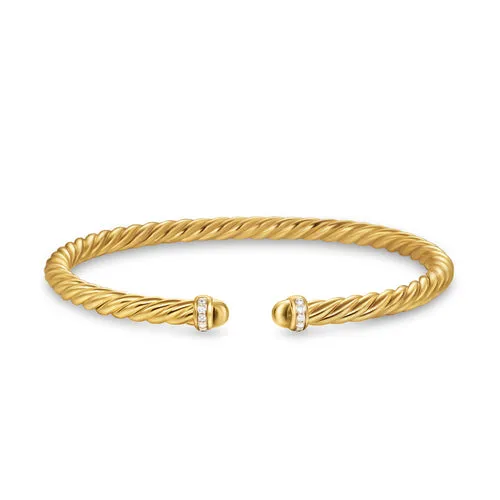 Cablespira Flex Bracelet in 18K Yellow Gold with Gold Domes and Diamonds, 4mm, Size Small