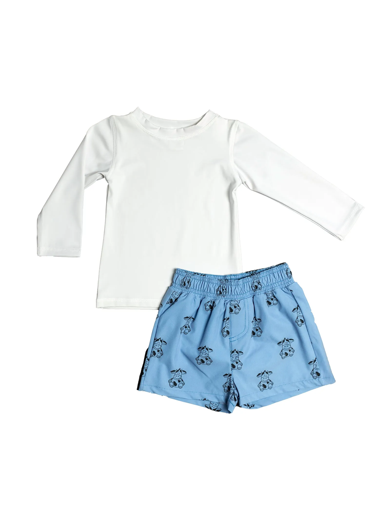 calvin cow swim trunks & rashguard set