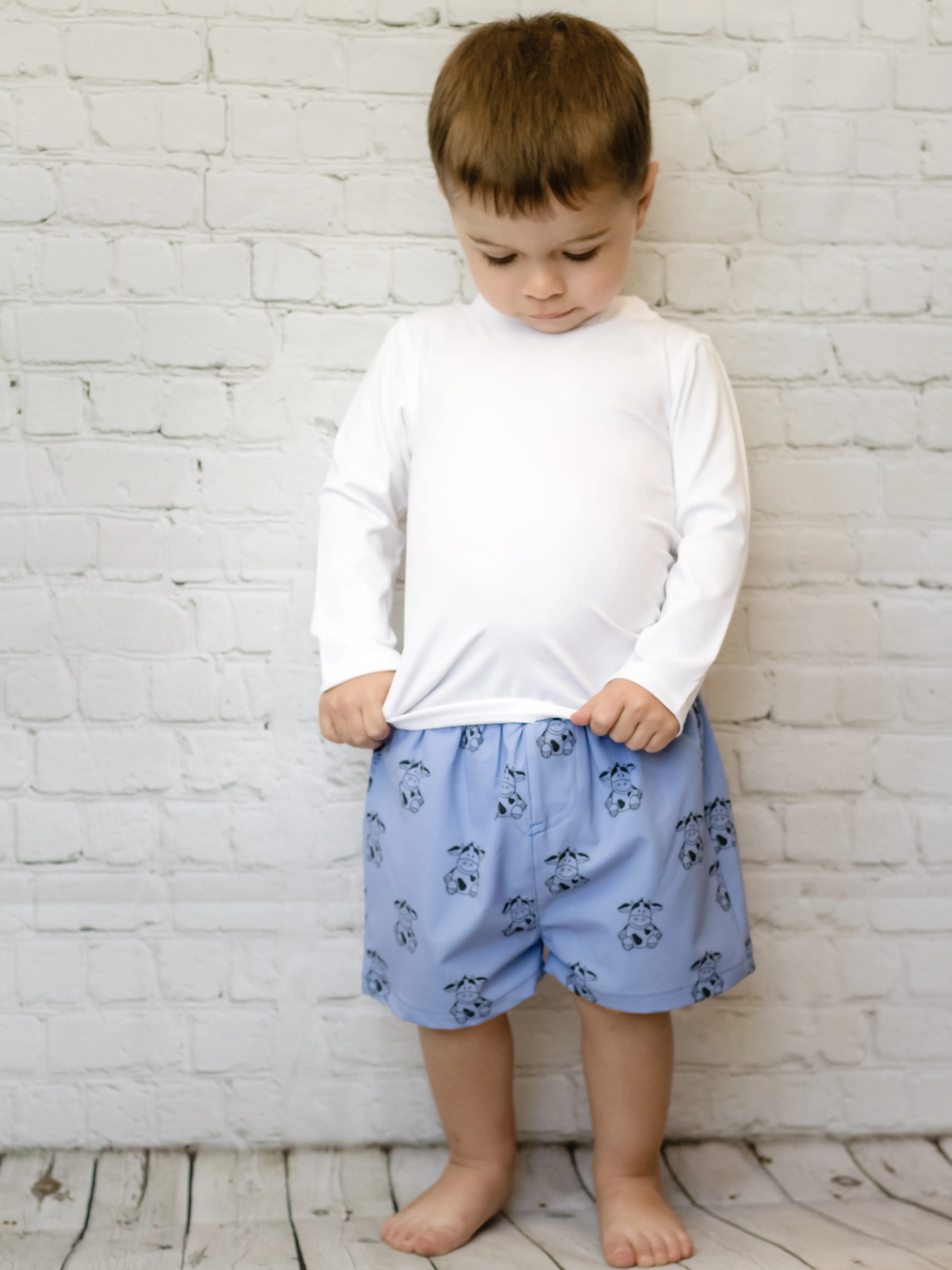 calvin cow swim trunks & rashguard set