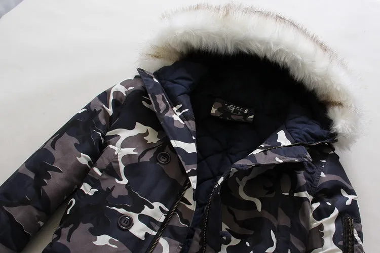 Camouflage winter bomber coat