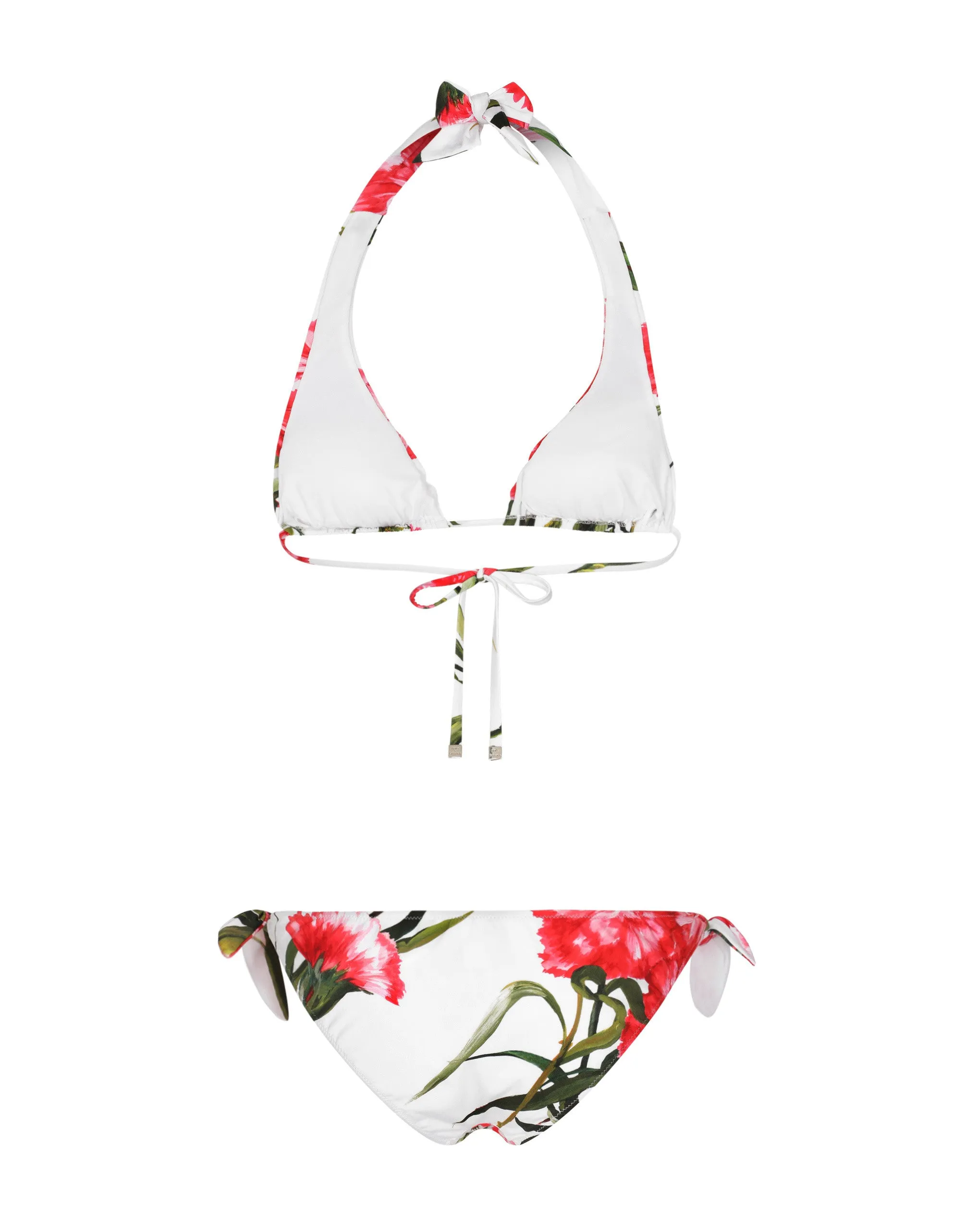 Carnation-print padded triangle bikini