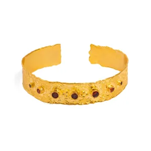 Carnelian Power Dots & Gold Design Cuff Bracelet