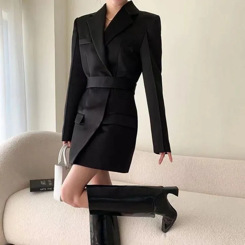 Casual British Mid Length Black Suit