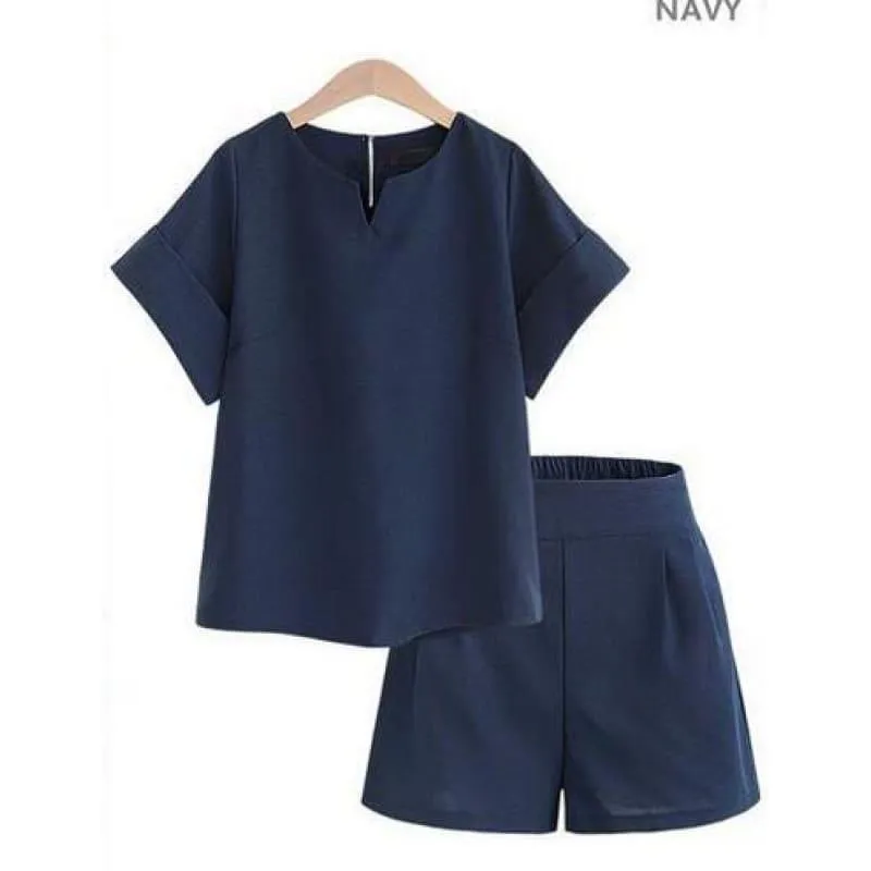 Casual Cotton Linen Two Piece Sets Women Summer V-Neck Short Sleeve Suits