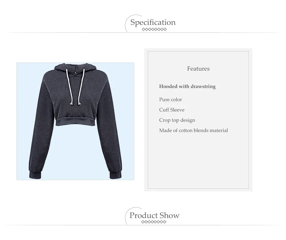 Casual Hooded Pure Color Hoodie for Women 2543