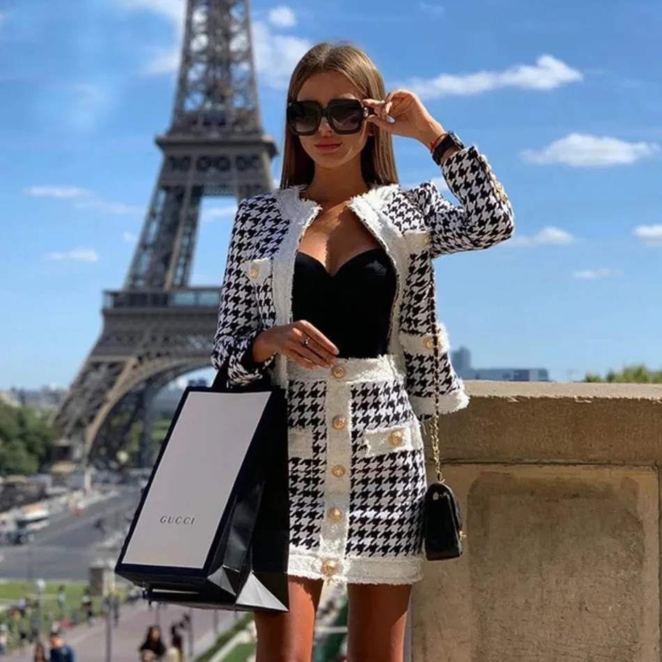 Casual Jacket & Mini Skirt Gold Button