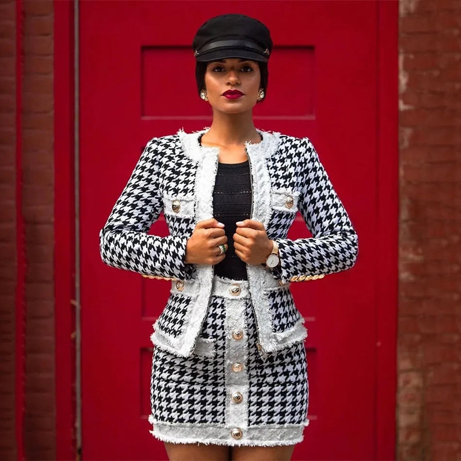 Casual Jacket & Mini Skirt Gold Button