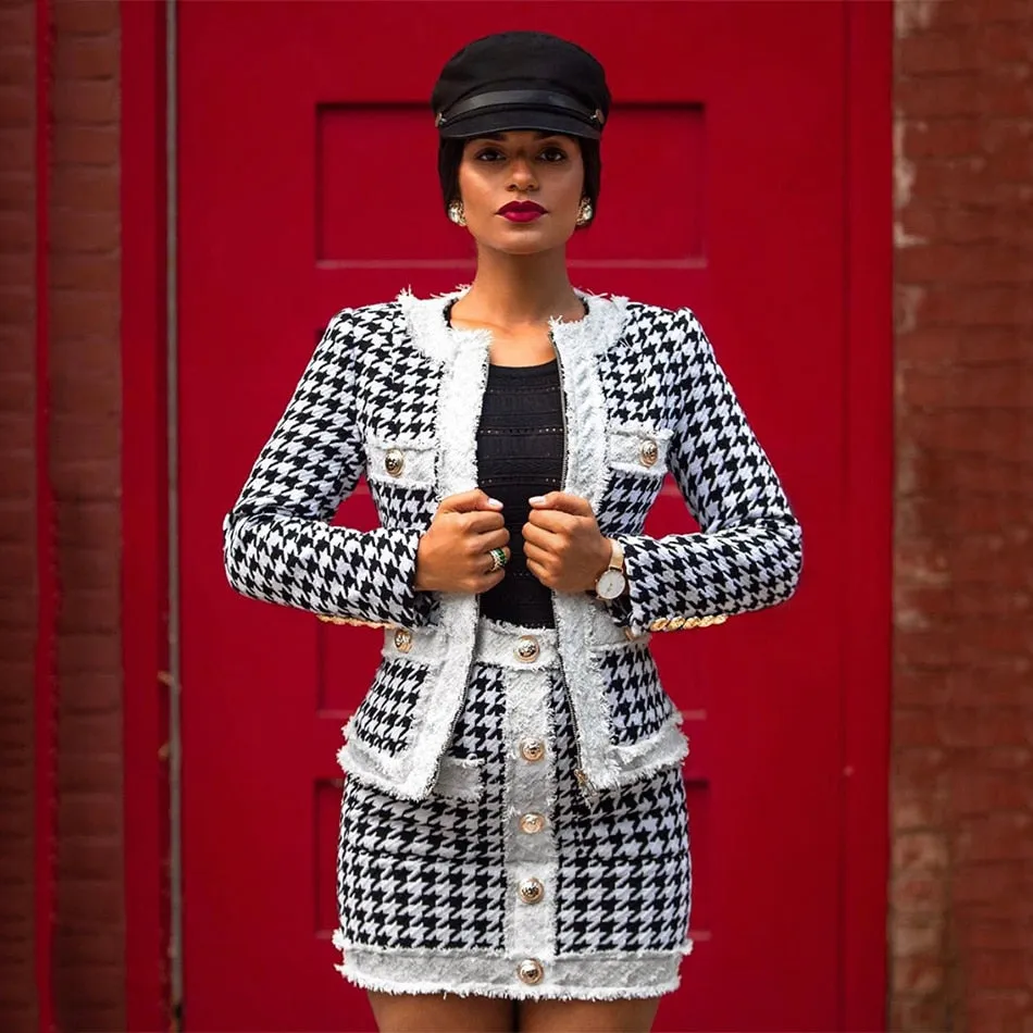 Casual Jacket & Mini Skirt Gold Button