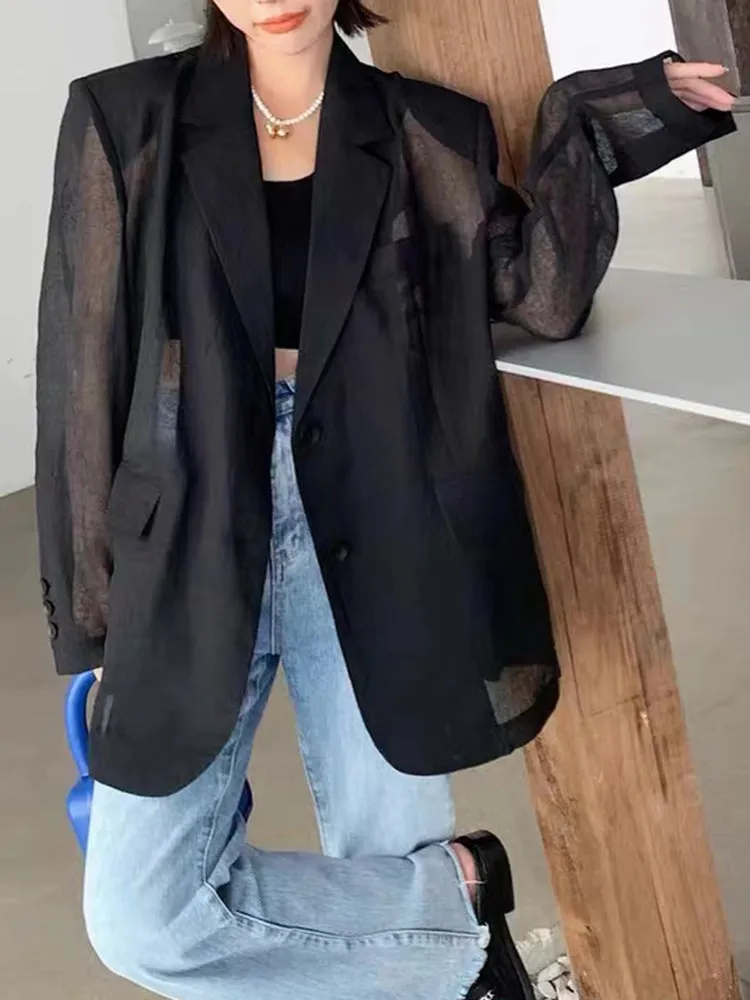 Casual Solid Blazer For Women Notched Collar Long Sleeve Blazers