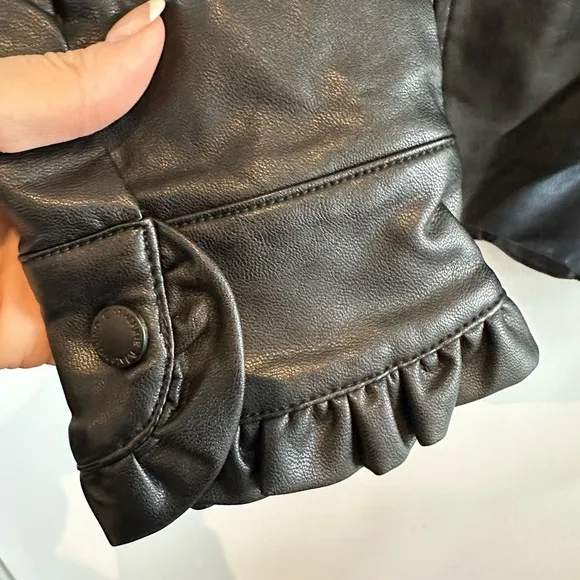 Catherine Malandrino Black Faux Leather Ruffle Trim Jacket
