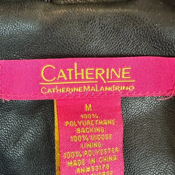 Catherine Malandrino Black Faux Leather Ruffle Trim Jacket