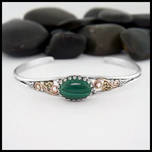 Celtic Knot Cuff Bracelet with Malachite