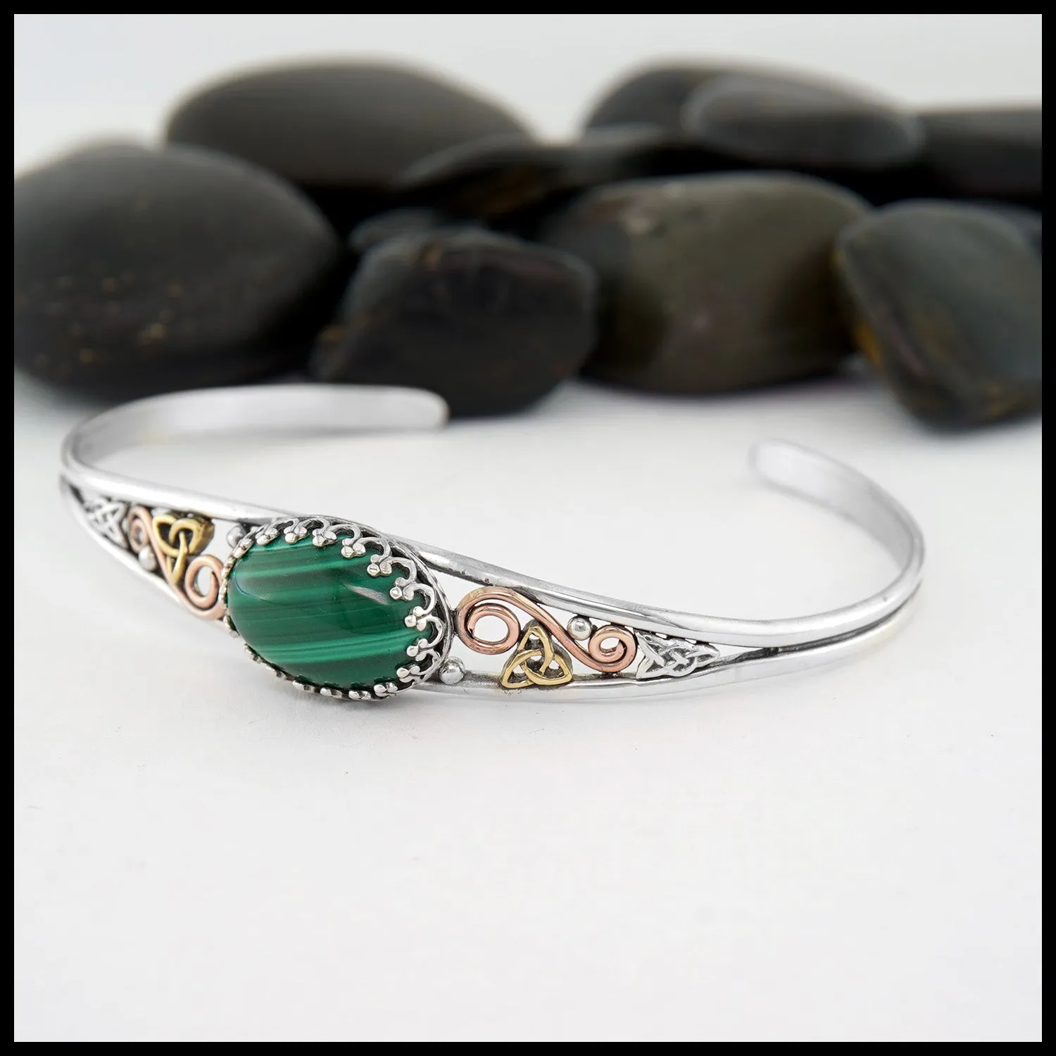 Celtic Knot Cuff Bracelet with Malachite