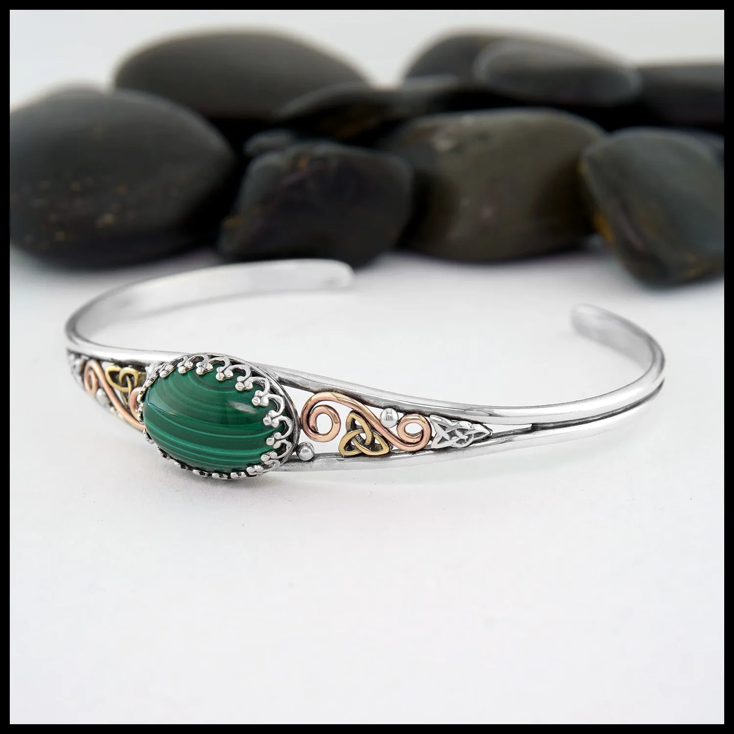 Celtic Knot Cuff Bracelet with Malachite