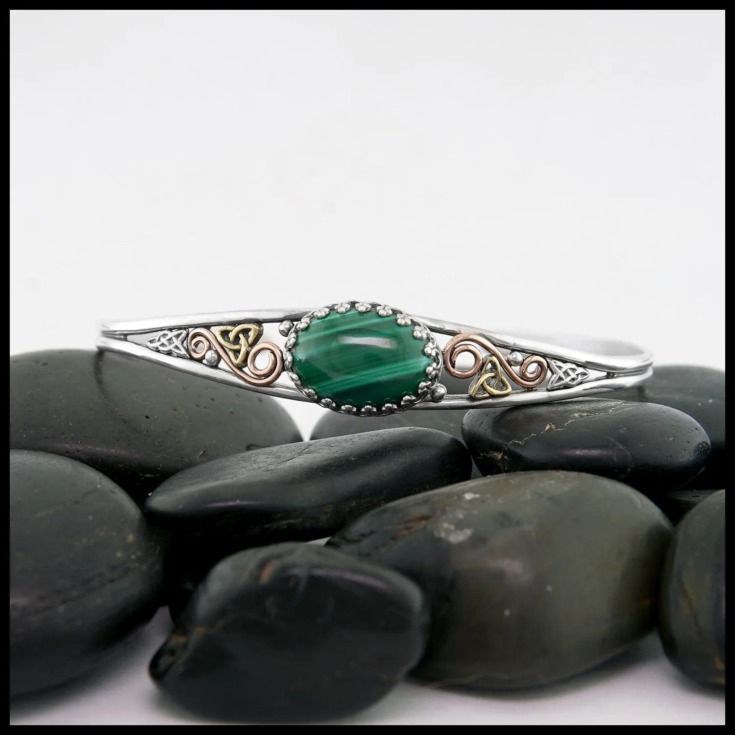 Celtic Knot Cuff Bracelet with Malachite