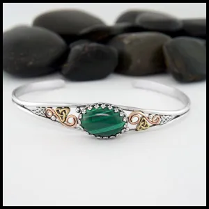 Celtic Knot Cuff Bracelet with Malachite