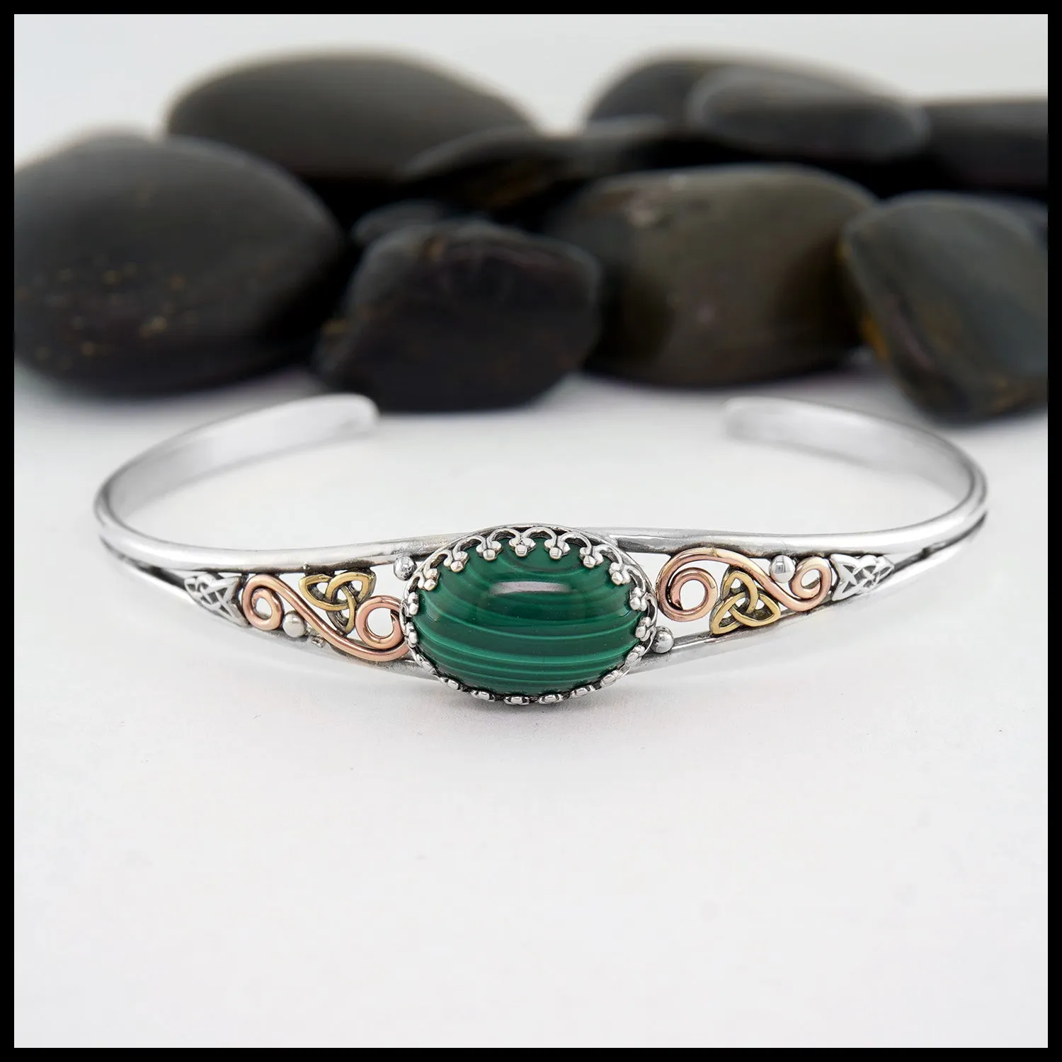 Celtic Knot Cuff Bracelet with Malachite