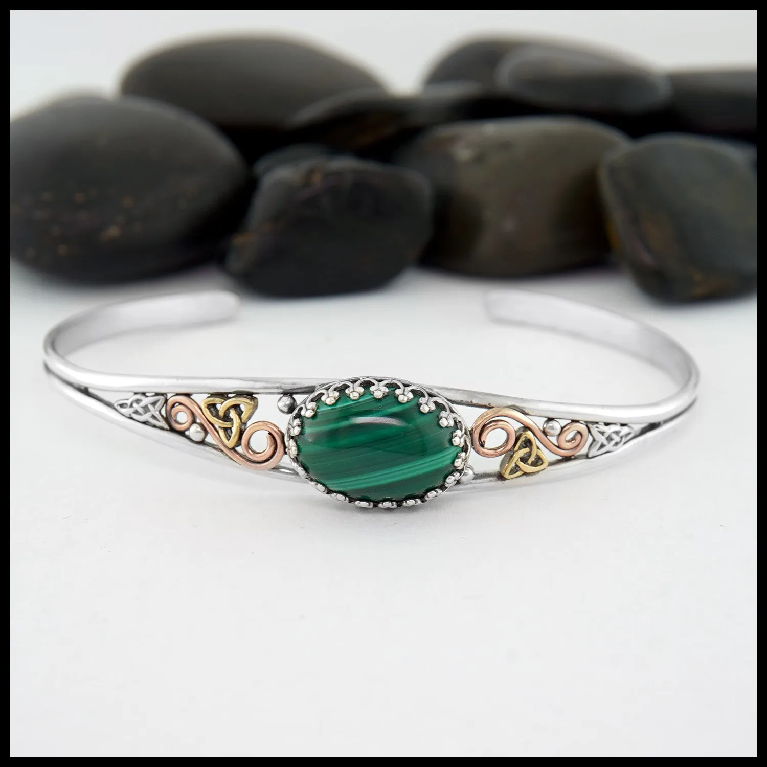 Celtic Knot Cuff Bracelet with Malachite