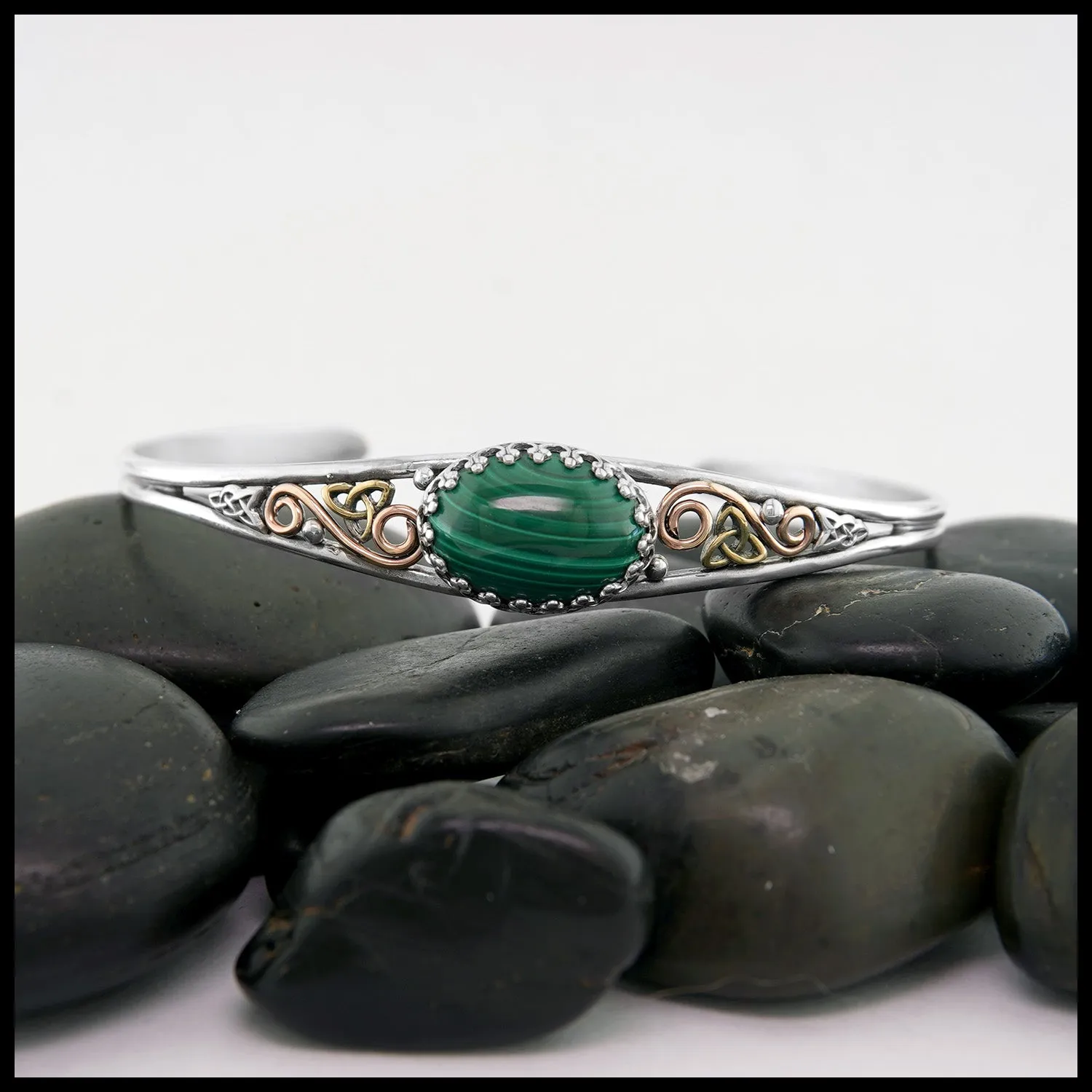 Celtic Knot Cuff Bracelet with Malachite