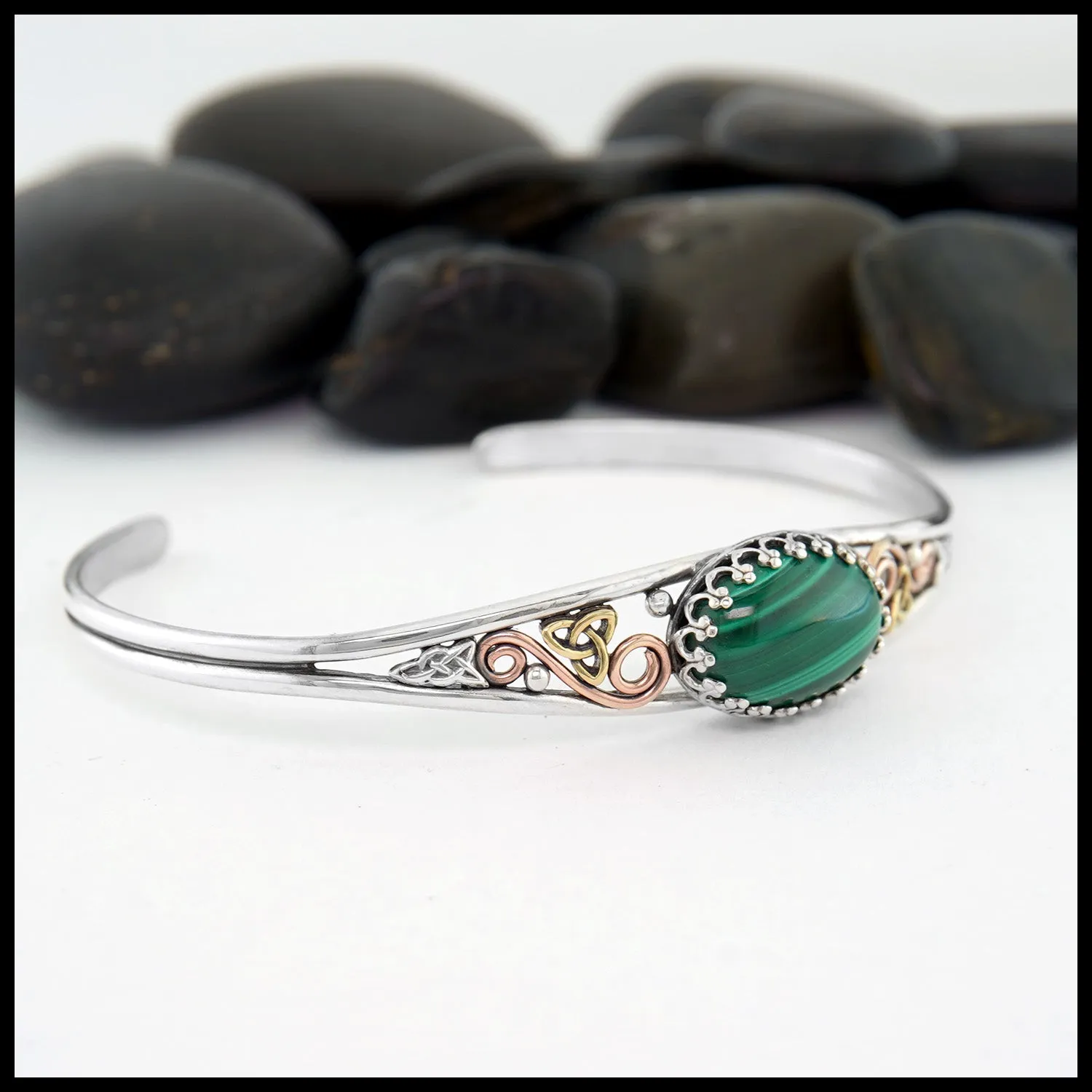 Celtic Knot Cuff Bracelet with Malachite