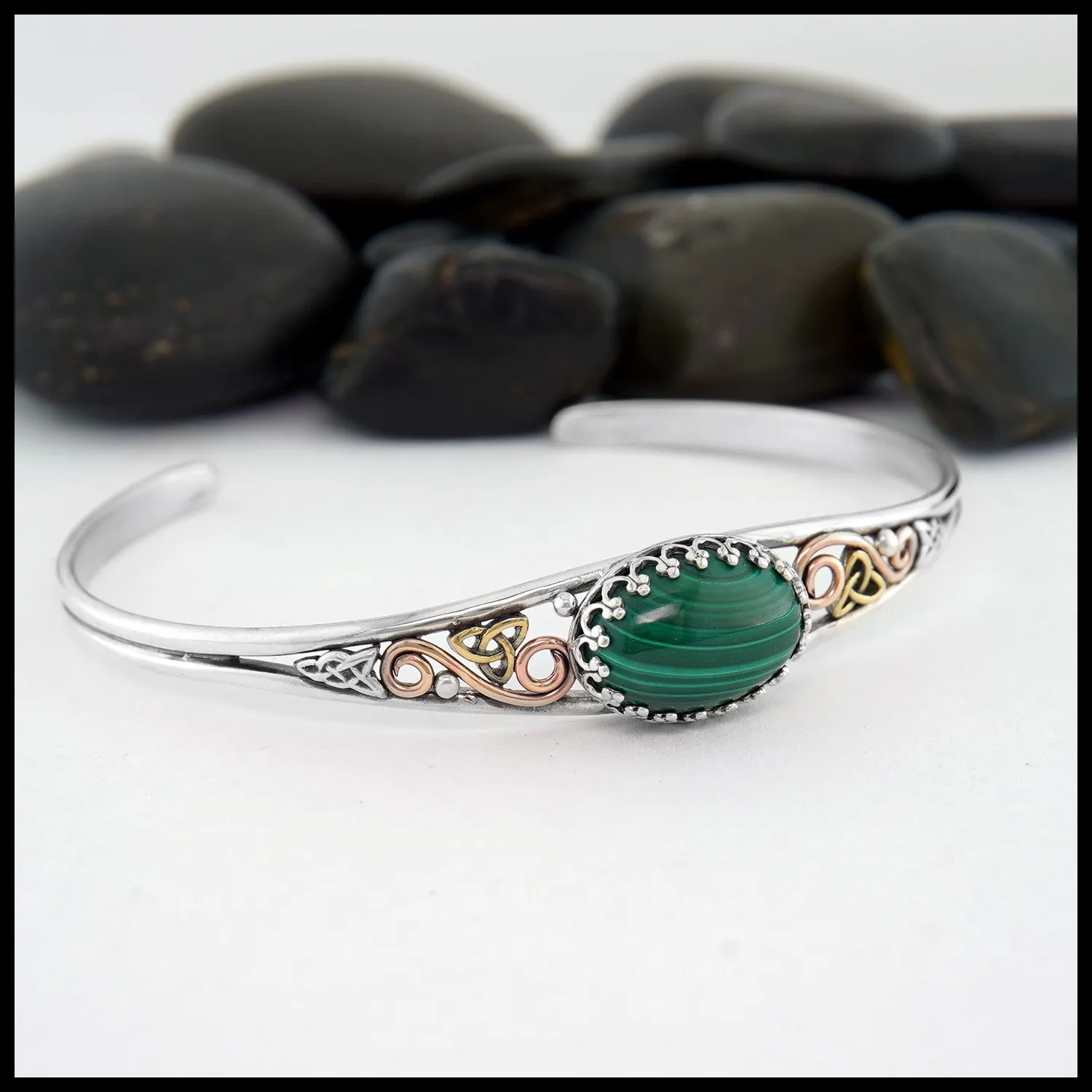 Celtic Knot Cuff Bracelet with Malachite