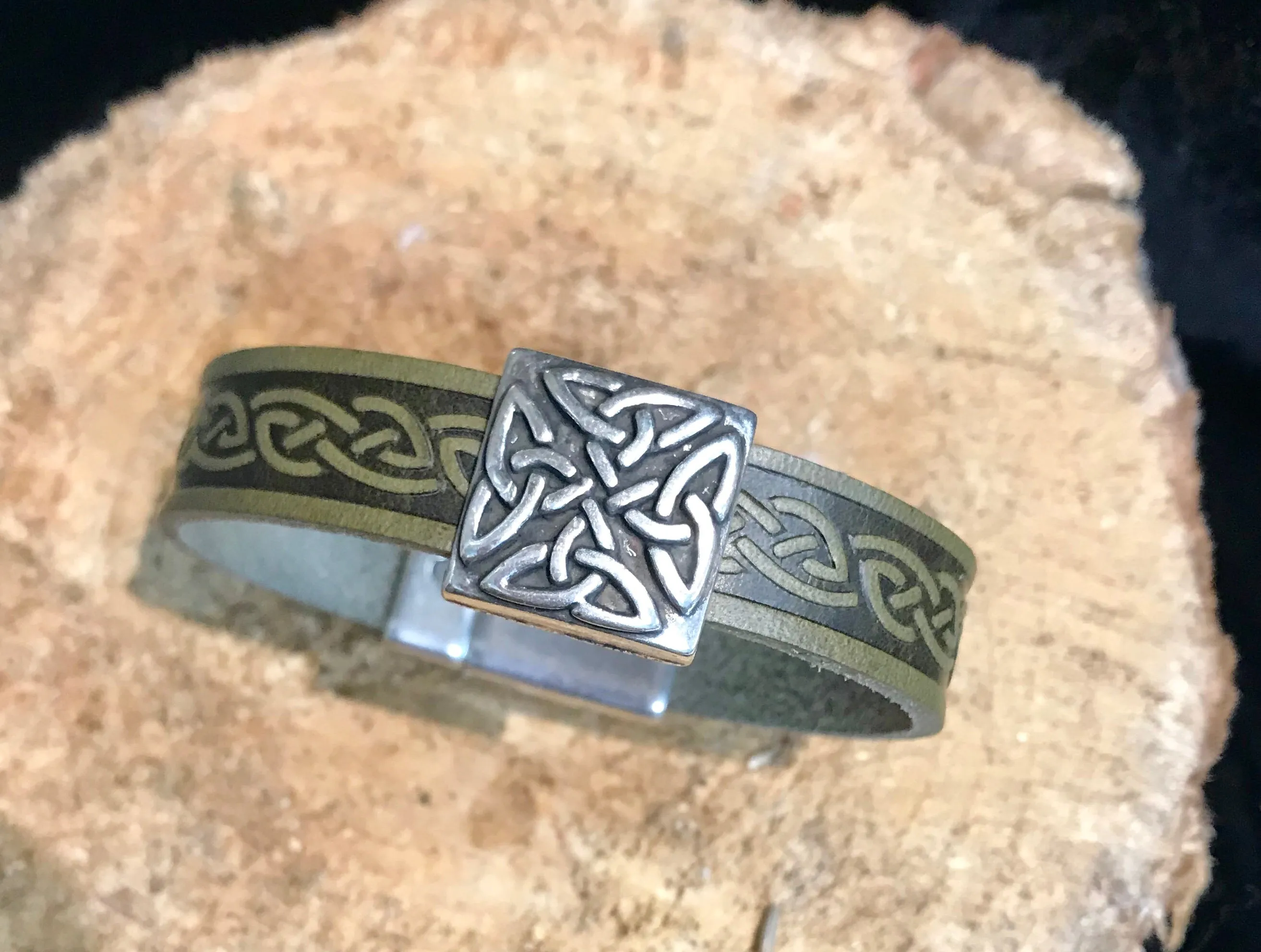 Celtic Leather Cuff with Eternity Knot