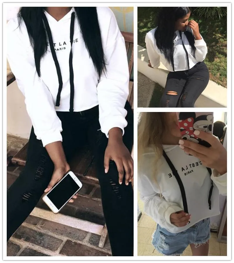 'C'EST LA VIE' Solid Crop Hoodie