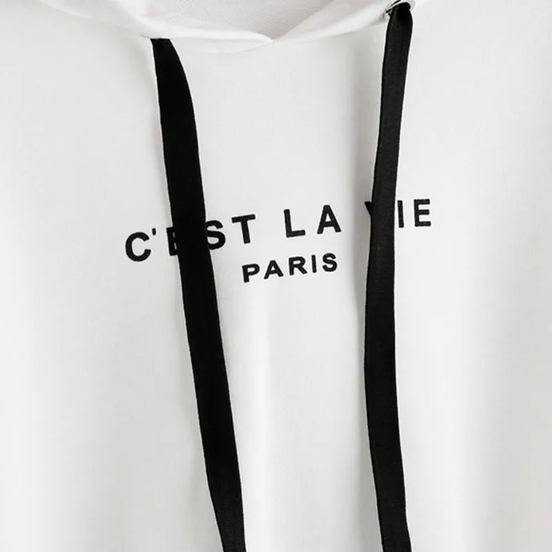 'C'EST LA VIE' Solid Crop Hoodie