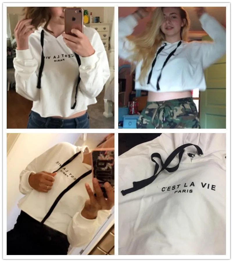 'C'EST LA VIE' Solid Crop Hoodie