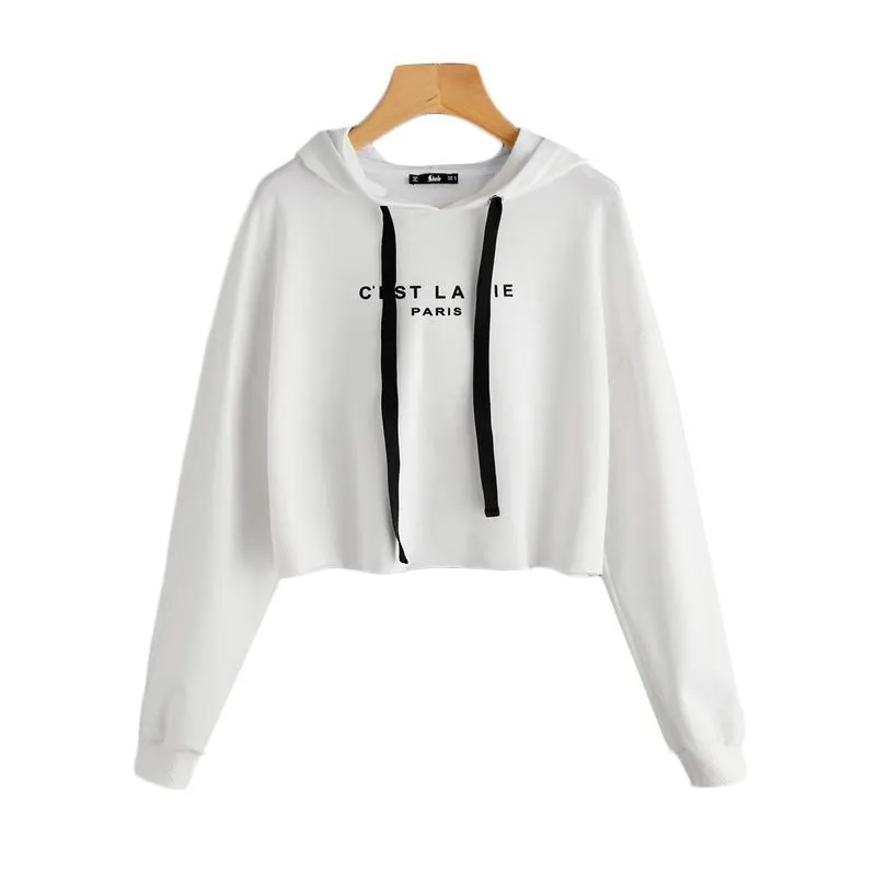 'C'EST LA VIE' Solid Crop Hoodie
