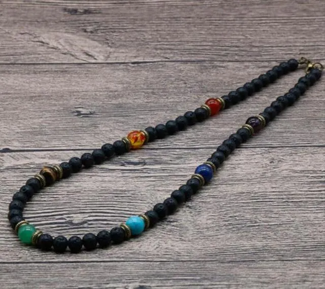 Chakra Lava Stone Necklace Tribal