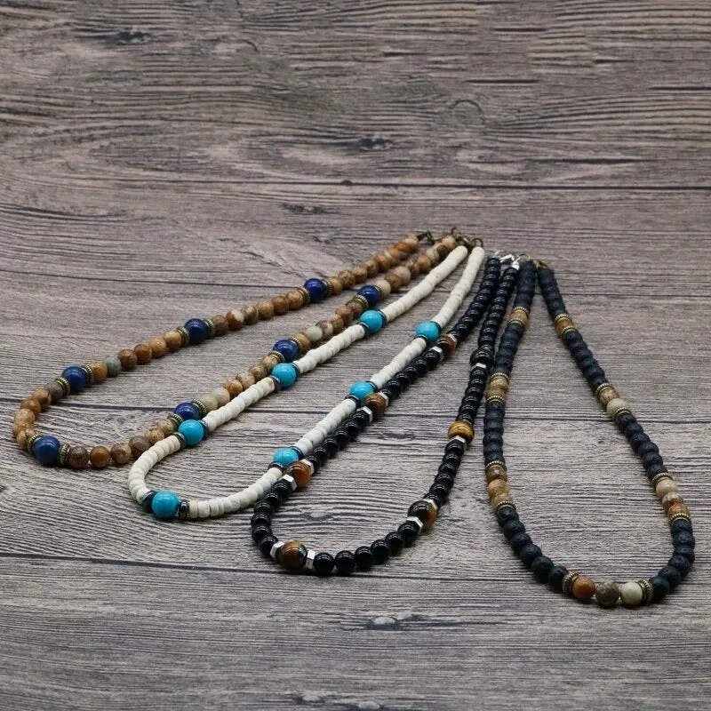 Chakra Lava Stone Necklace Tribal
