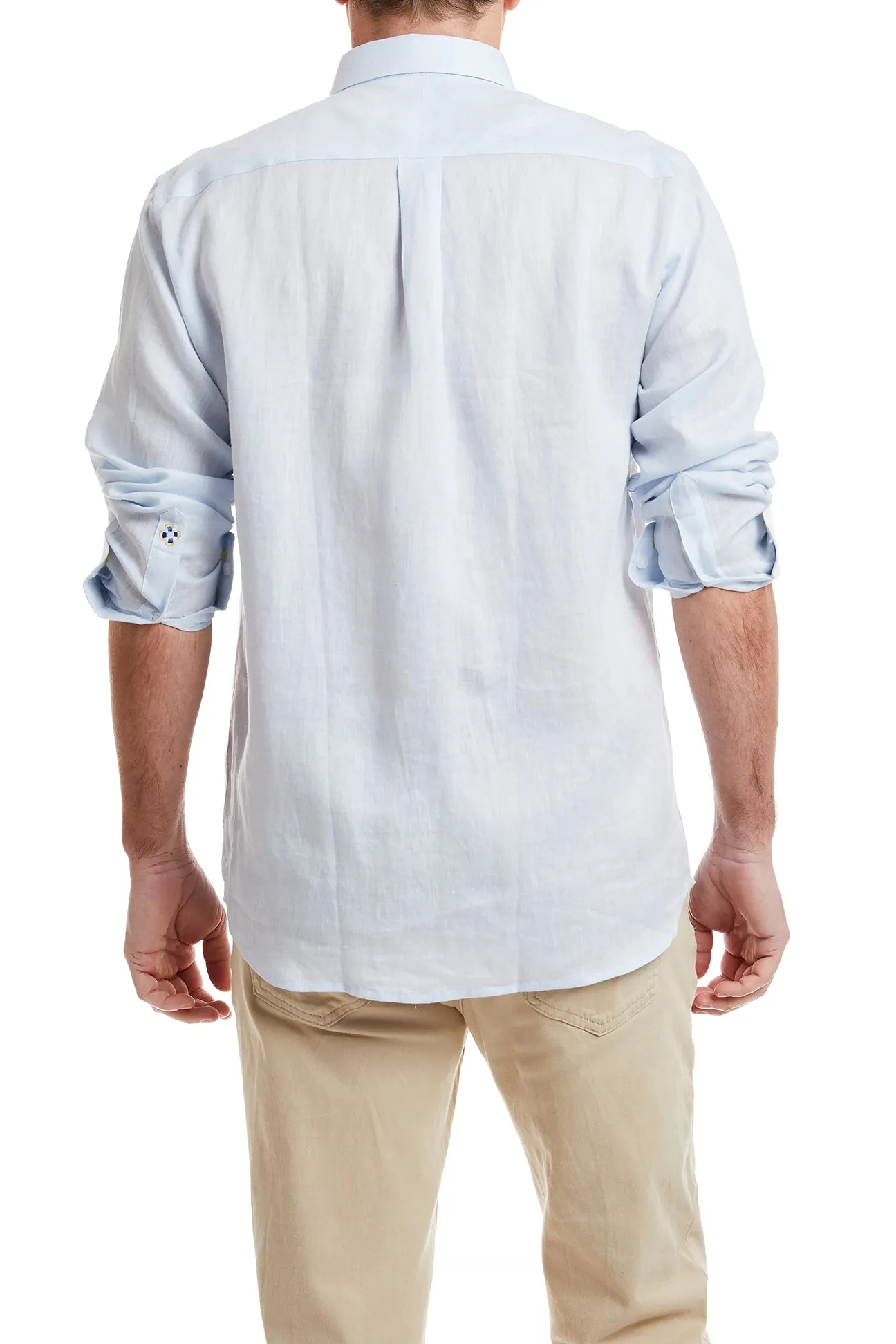 Chase Shirt Powder Blue Linen with Single Martini