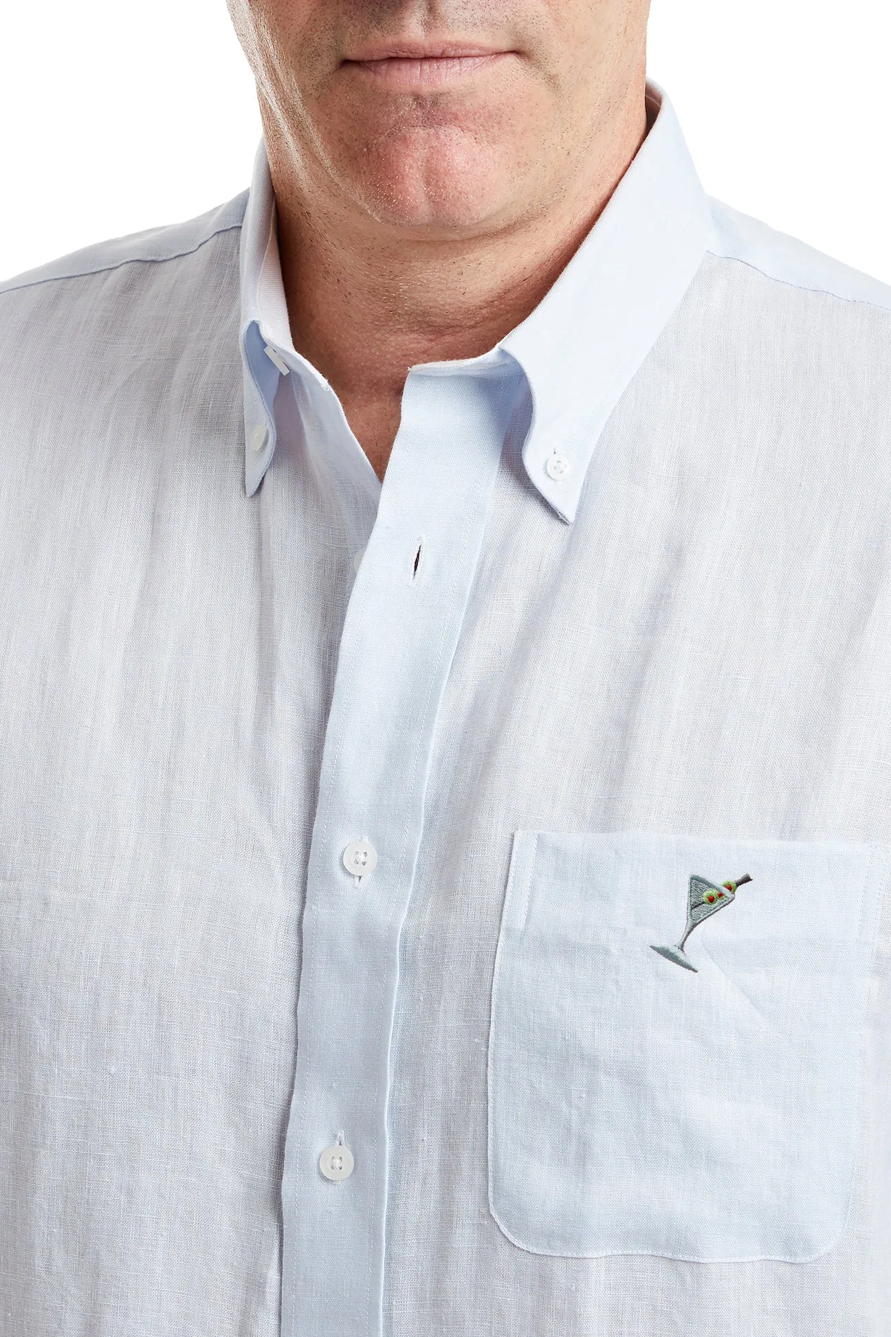Chase Shirt Powder Blue Linen with Single Martini