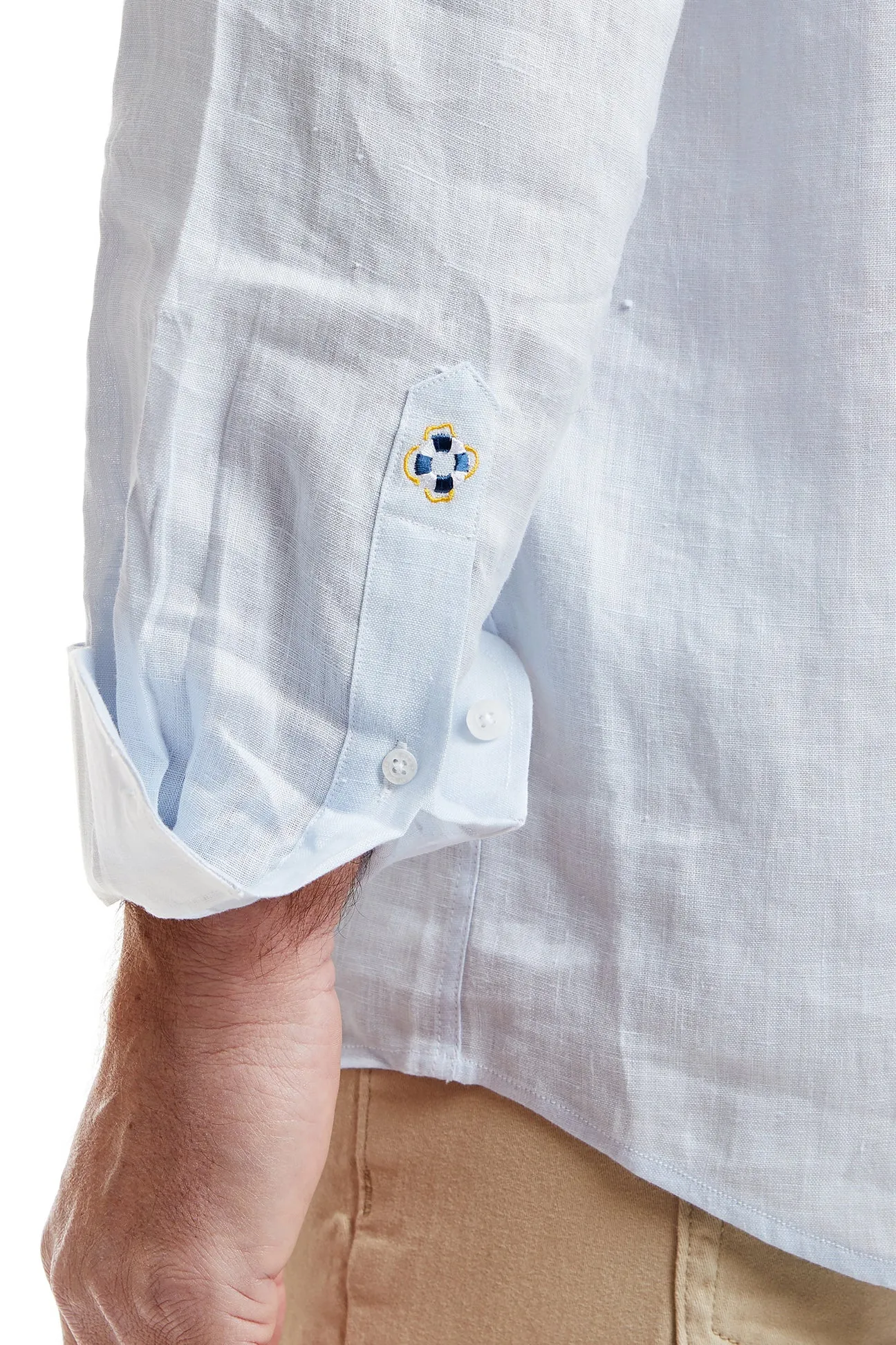 Chase Shirt Powder Blue Linen with Single Martini