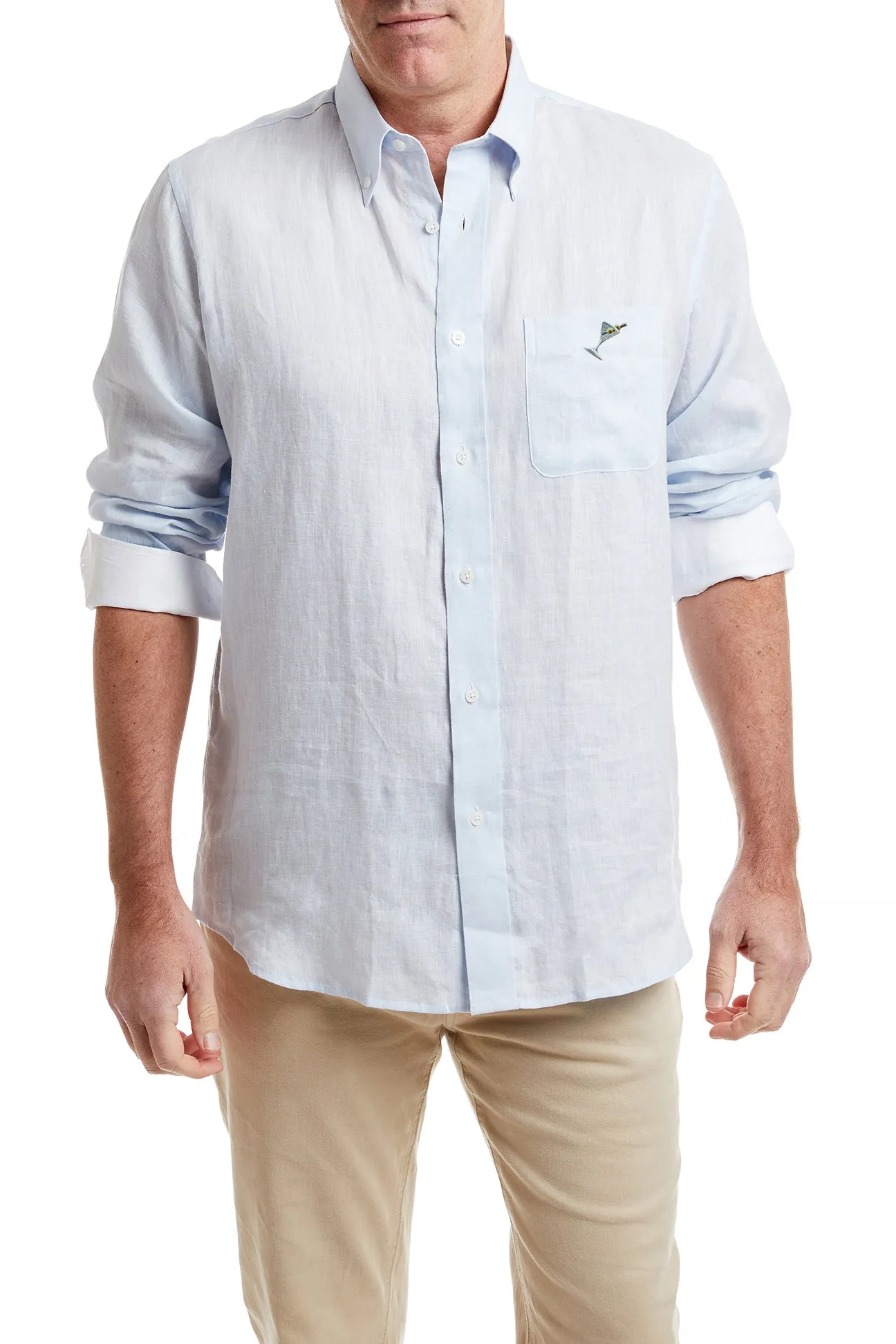 Chase Shirt Powder Blue Linen with Single Martini