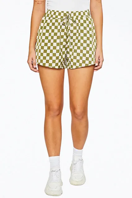 CHECKERED-PRINT WOVEN HIGH-WAISTED SHORTS