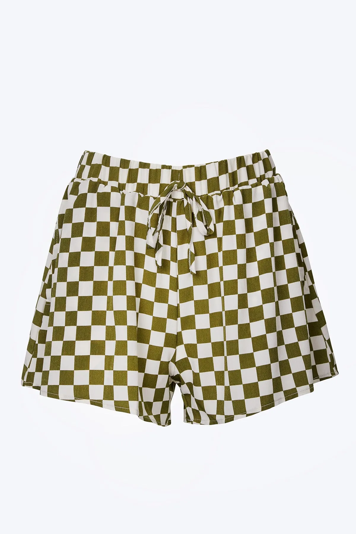 CHECKERED-PRINT WOVEN HIGH-WAISTED SHORTS