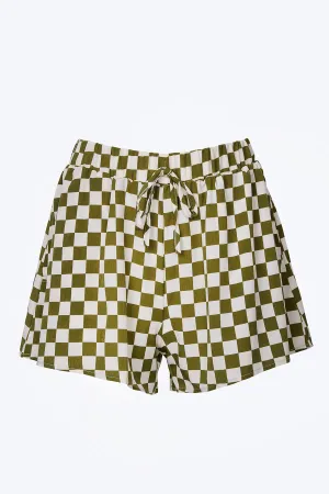 CHECKERED-PRINT WOVEN HIGH-WAISTED SHORTS