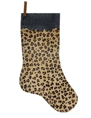 Cheetah Cowhide Christmas Stocking - Ostrich Cuff