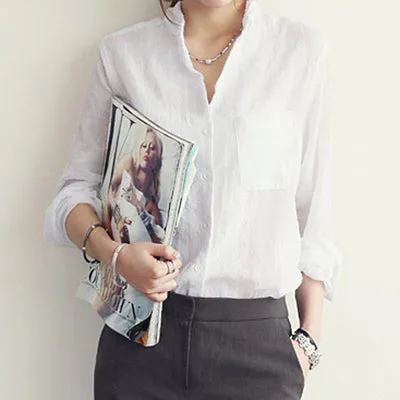 Chemisier Femme Women Tops Fashion Summer Linen White Shirt Women Long Sleeve Blouse