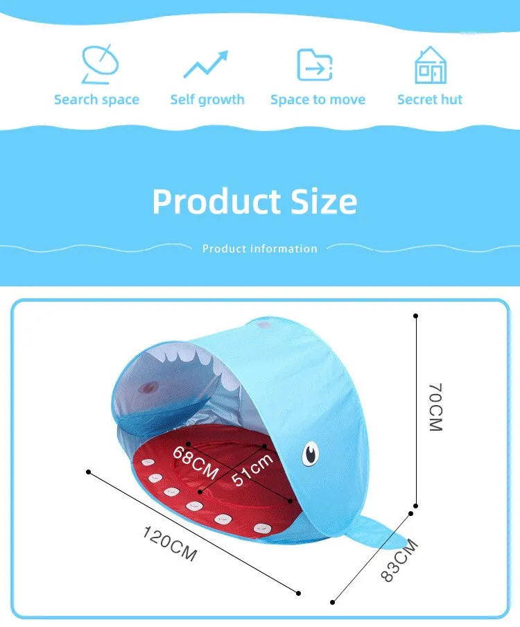 Childrens Popup Shark Tent with Splash Pool