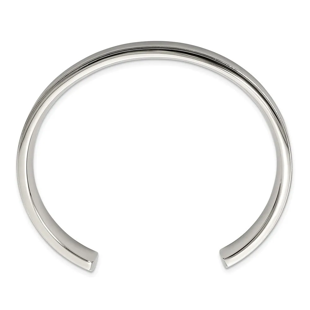 Chisel Stainless Steel Brushed and Polished Ridged Edge 11mm Cuff Bangle