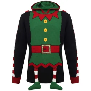 Christmas Festive Elf Body Mens Hooded Jumper