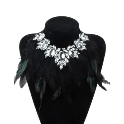 Chunky Feather Crystal Pendant Necklace