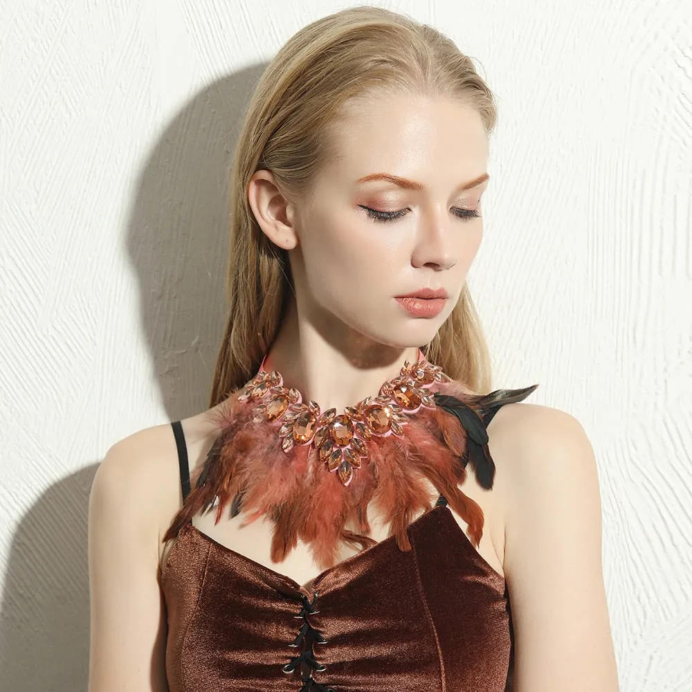 Chunky Feather Crystal Pendant Necklace