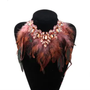 Chunky Feather Crystal Pendant Necklace