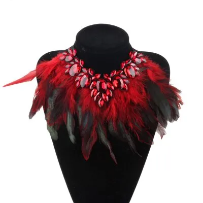 Chunky Feather Crystal Pendant Necklace