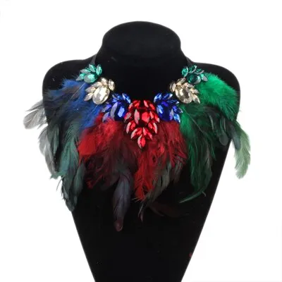 Chunky Feather Crystal Pendant Necklace
